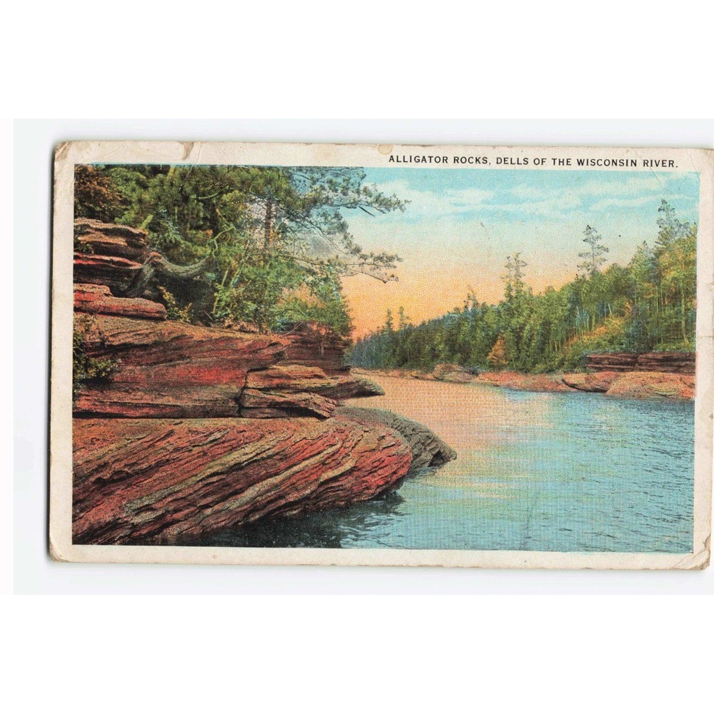 Vintage 1924 Alligator Rocks Dells of the Wisconsin River Postcard Kilbourn WI